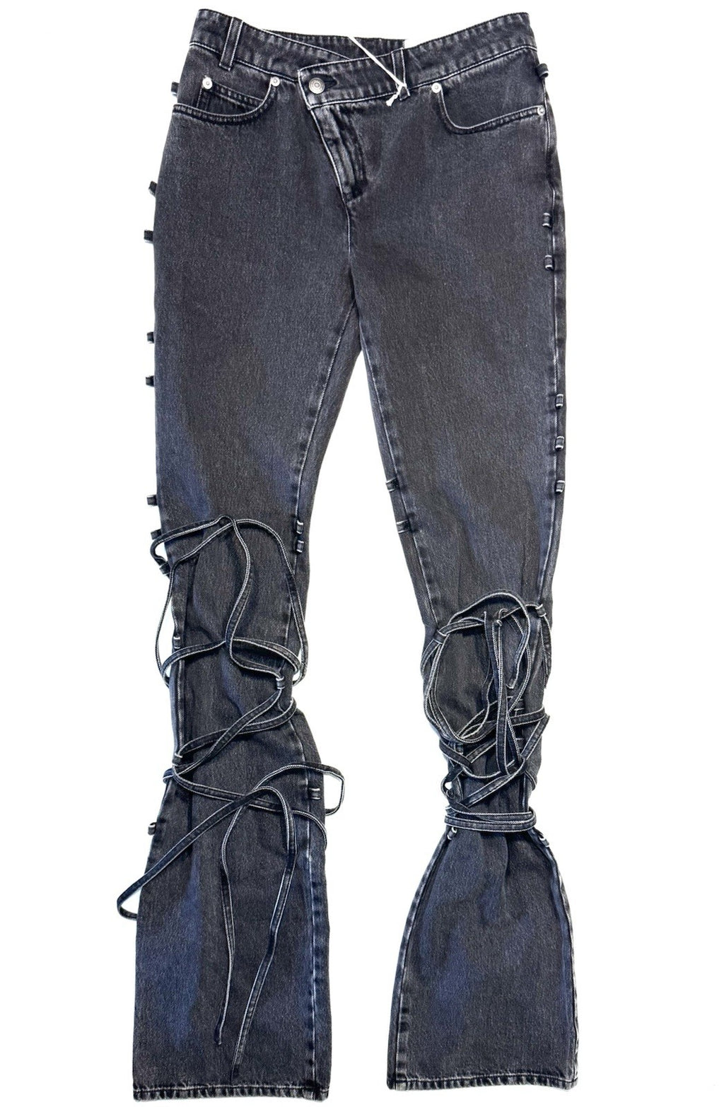 ALEXANDER MCQUEEN Womens Corset Lace Denim Jeans Stonewash Black 26 (MSRP $1760)