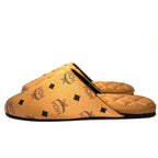 MCM Unisex Visetos Logo Silk Room Slippers Cognac Brown (MSRP $260)