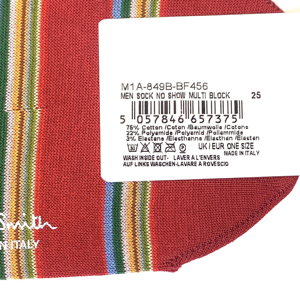 PAUL SMITH Mens No Show Multicolor Stripe Cotton Socks Red (MSRP $30)