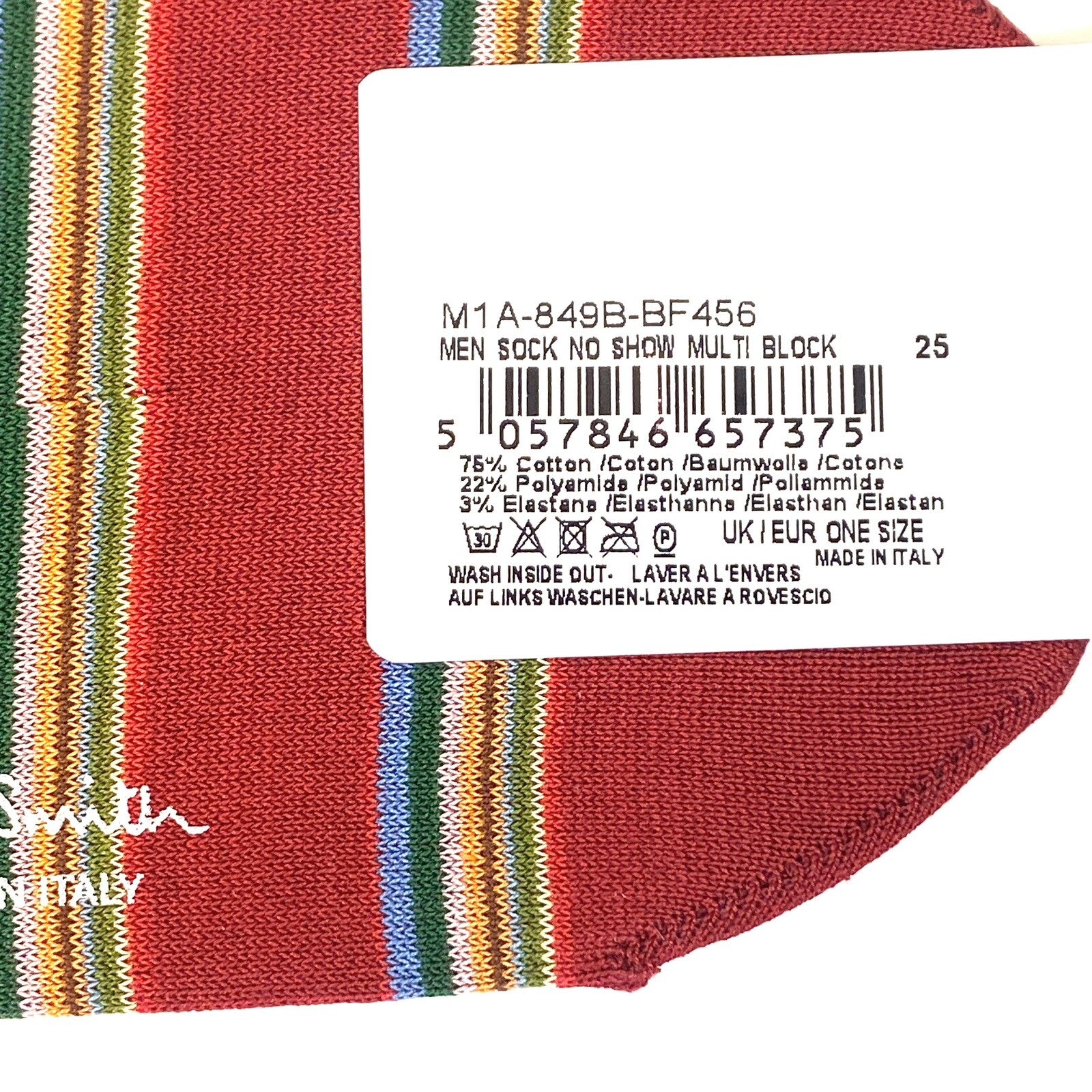 PAUL SMITH Mens No Show Multicolor Stripe Cotton Socks Red (MSRP $30)