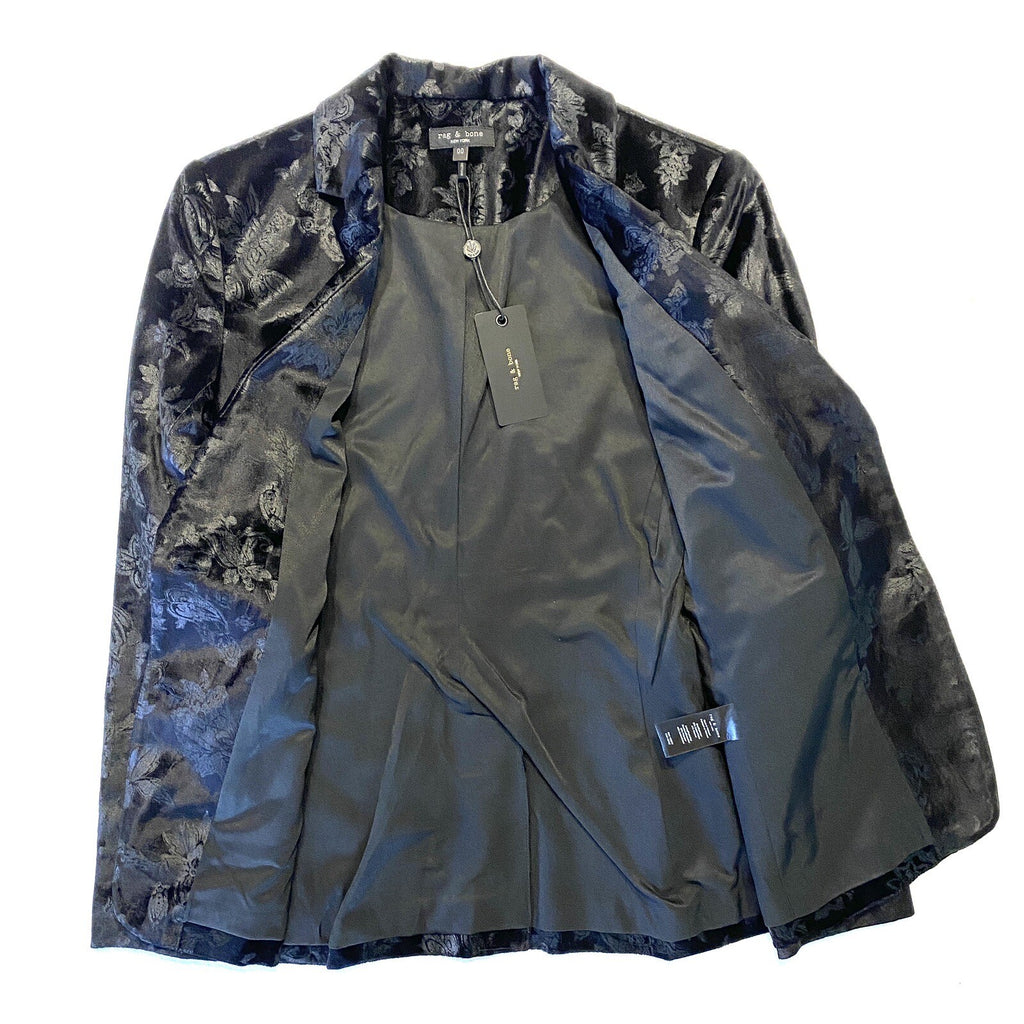 RAG & BONE Womens Razor Velvet Retro Floral Blazer Jacket Black (MSRP $595)