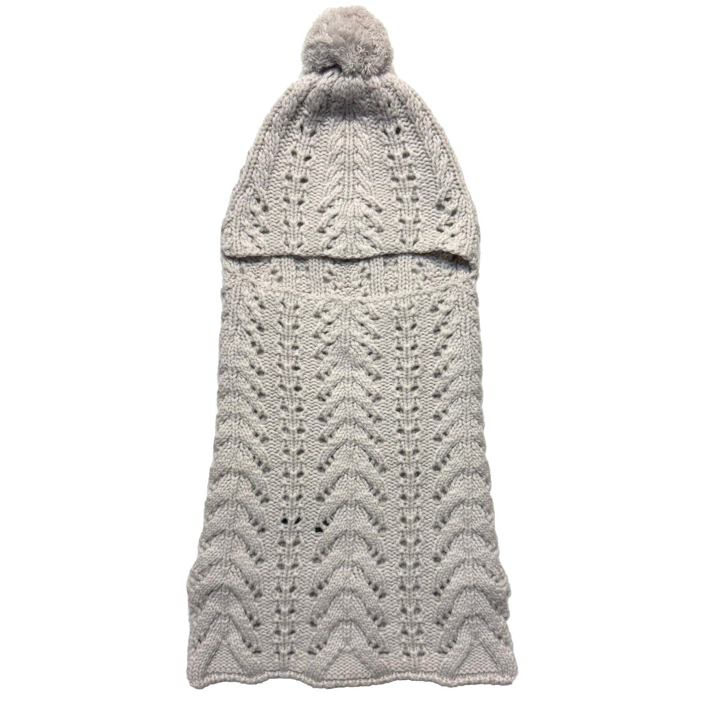 LUXTON Womens Cashmere Wool Blend Knit Balaclava Hood Hat Light Grey (MSRP $198)