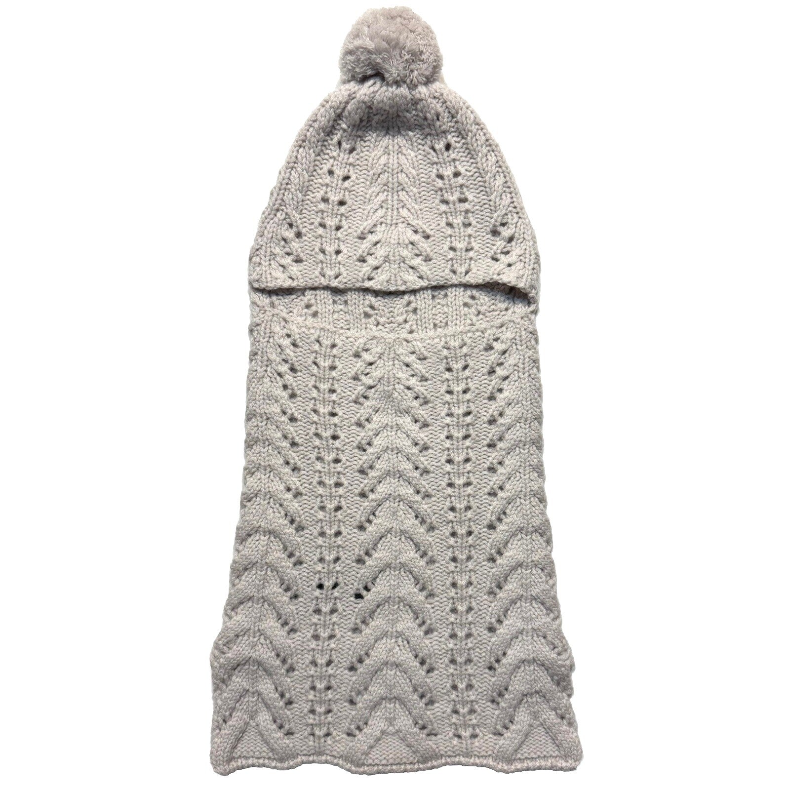 LUXTON Womens Cashmere Wool Blend Knit Balaclava Hood Hat Light Grey (MSRP $198)