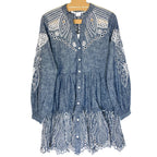VERONICA BEARD Ariana Chambray Eyelet Long Sleeve Mini Dress Blue (MSRP $698)