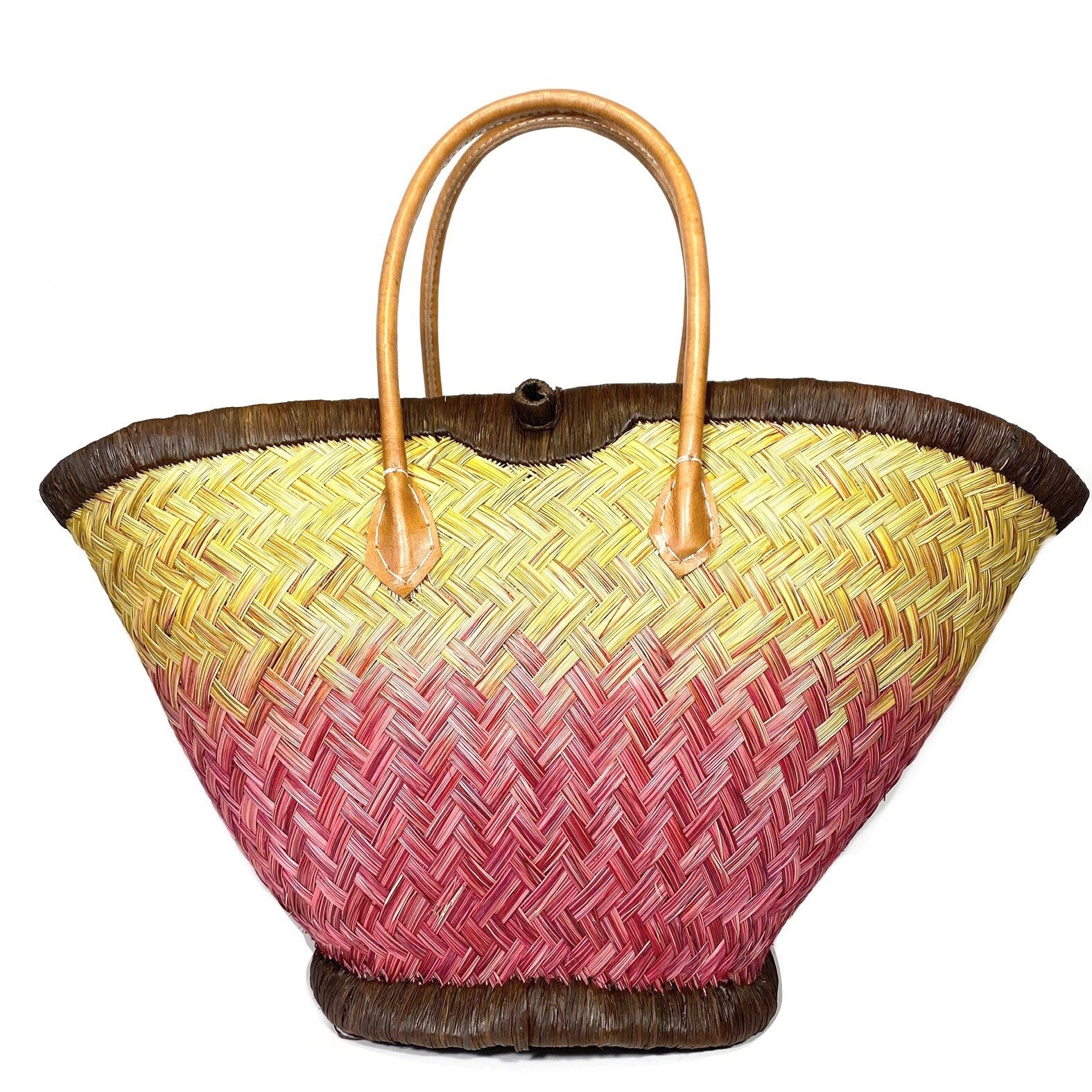 MAR Y SOL Nantucket Ombre Woven Straw Basket Tote Bag Pink (MSRP $145)