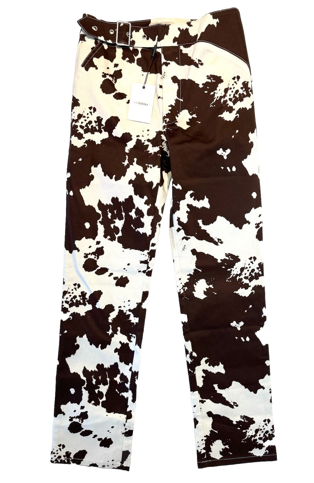 MIAOU Womens Lou Cow Print Belted Pants (MSRP $245)
