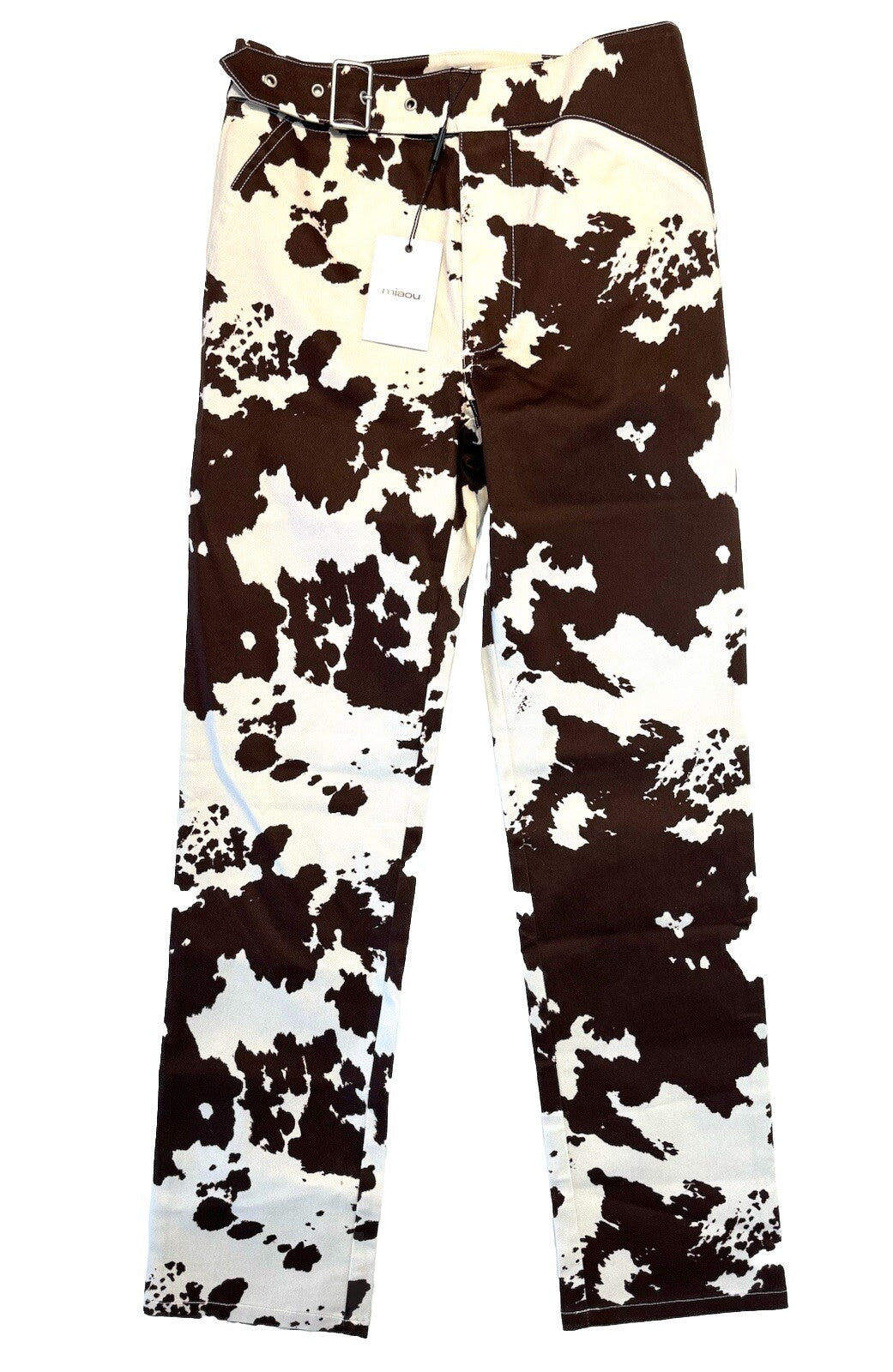 MIAOU Womens Lou Cow Print Belted Pants (MSRP $245)
