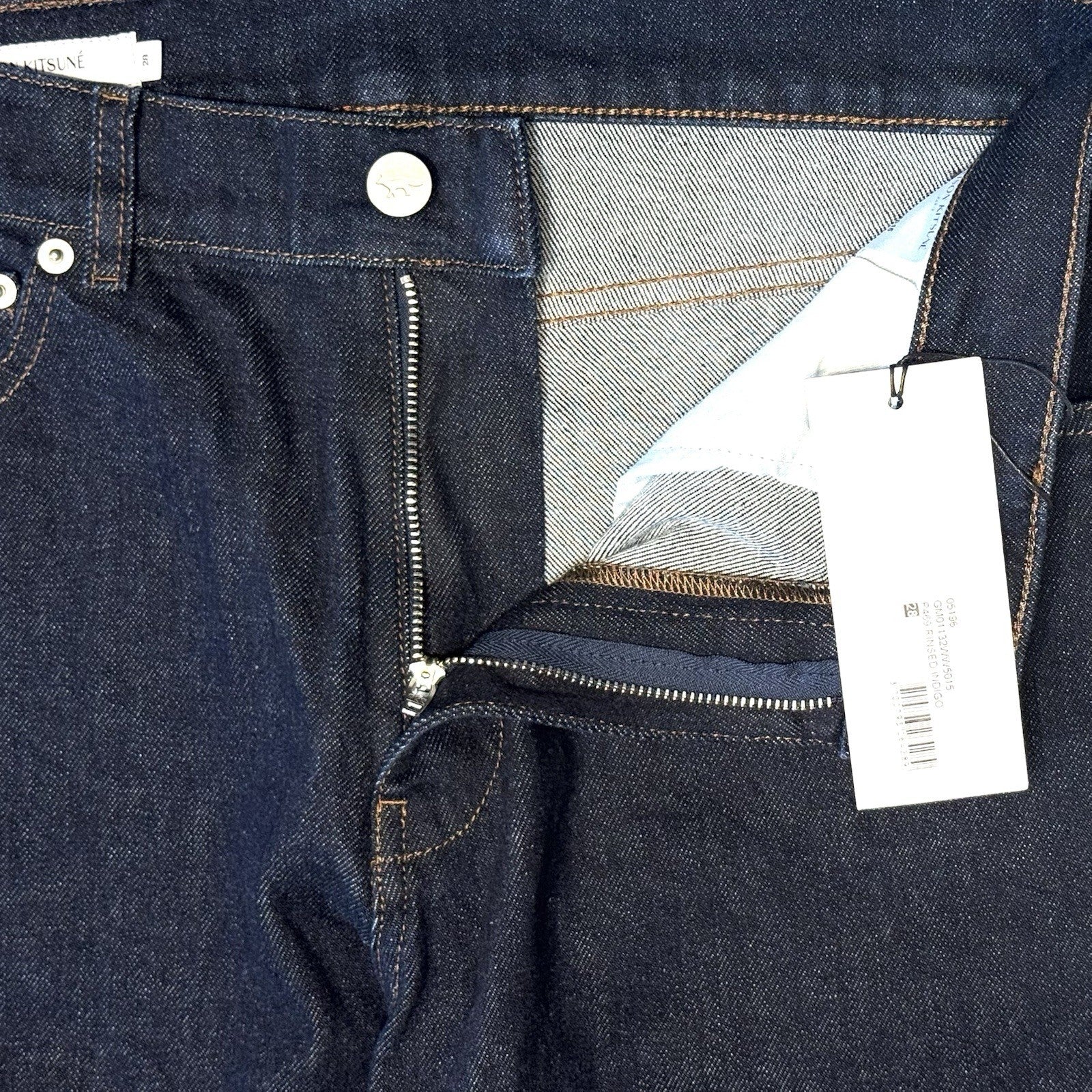 MAISON KITSUNE Mens Regular Fit Japanese Denim Jeans Rinsed Indigo Blue 28