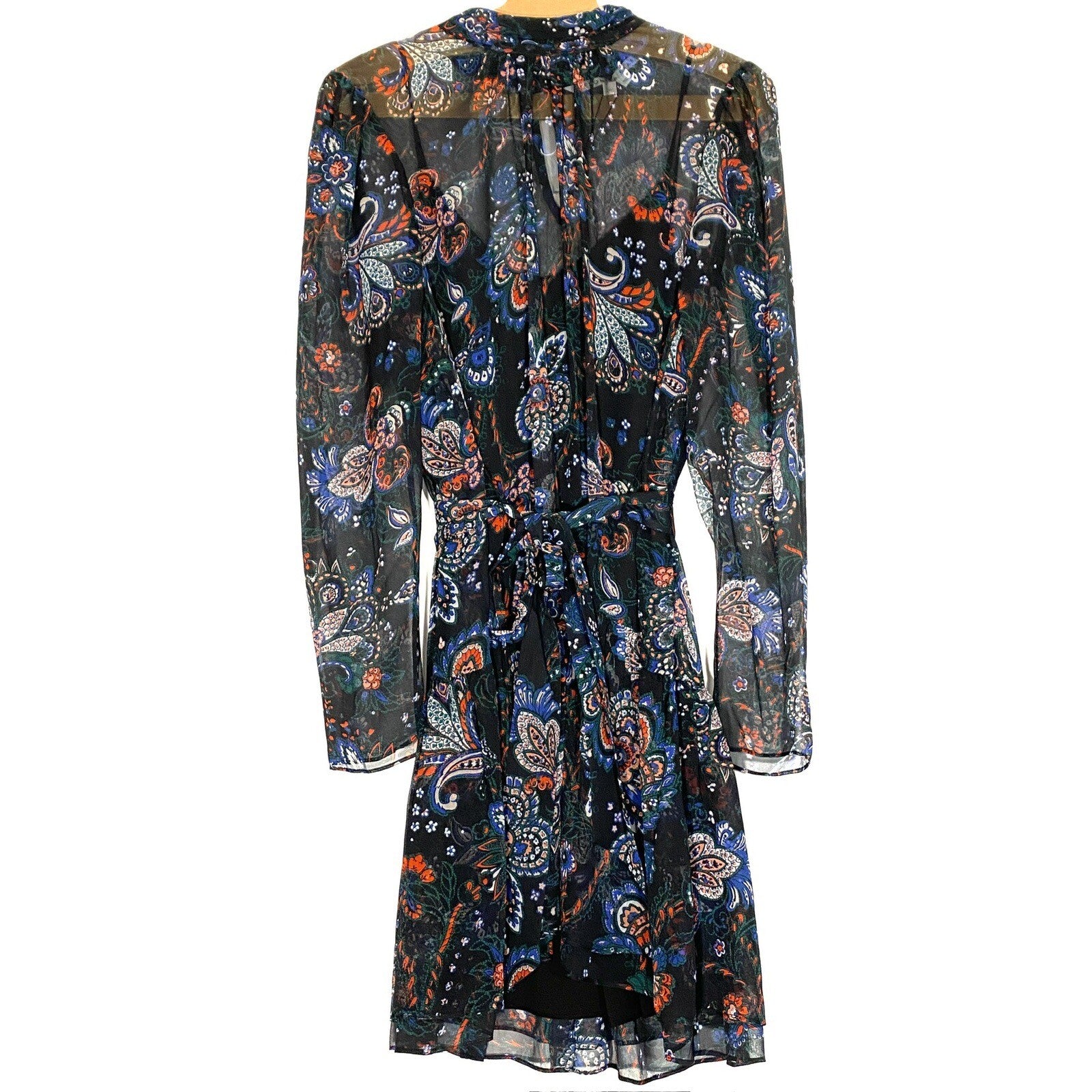 VERONICA BEARD Bolade Sheer Silk Paisley Mini Dress Black (MSRP $648)
