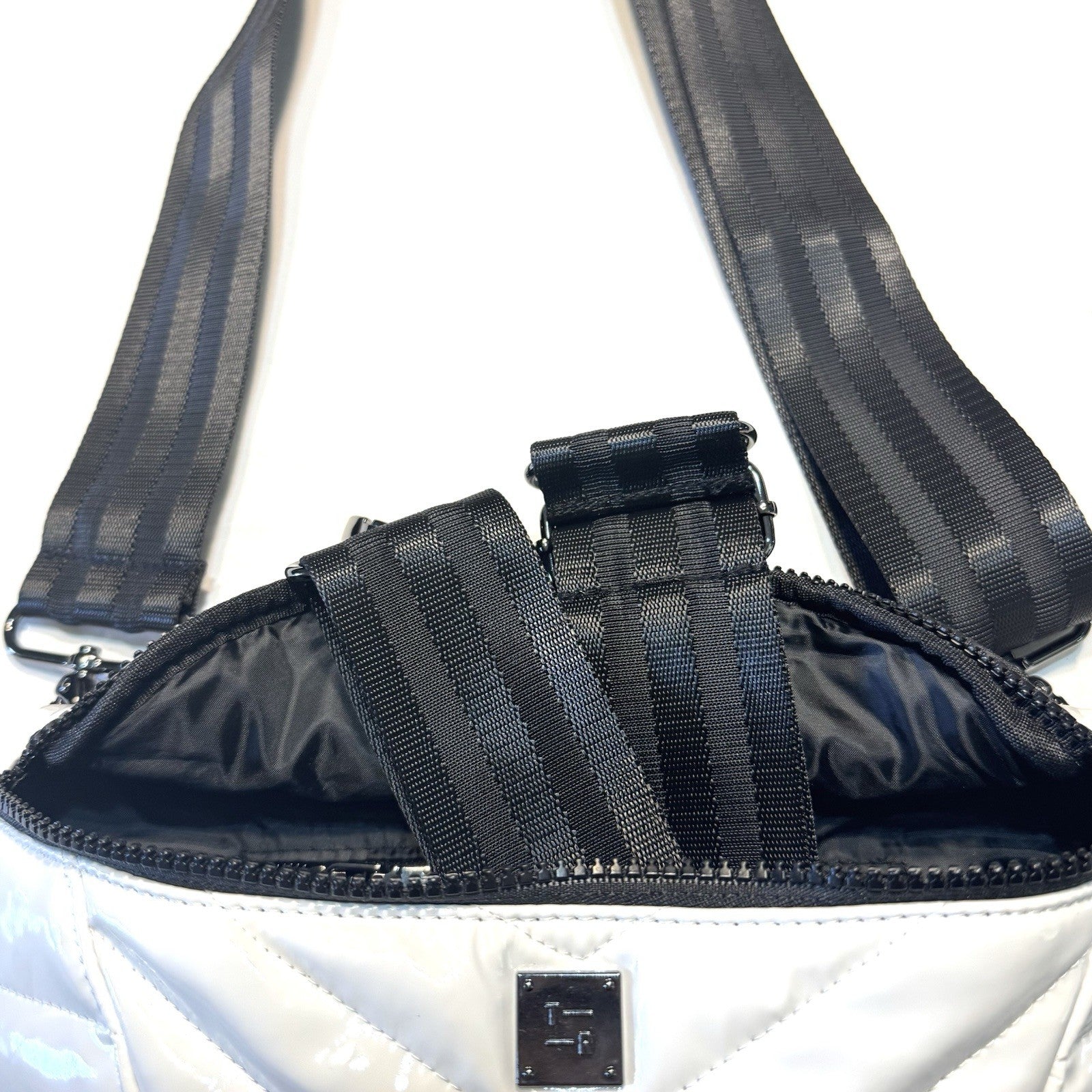 THINK ROYLN Little Runaway Sling Crossbody Waist Bag Patent White (MSRP $128)