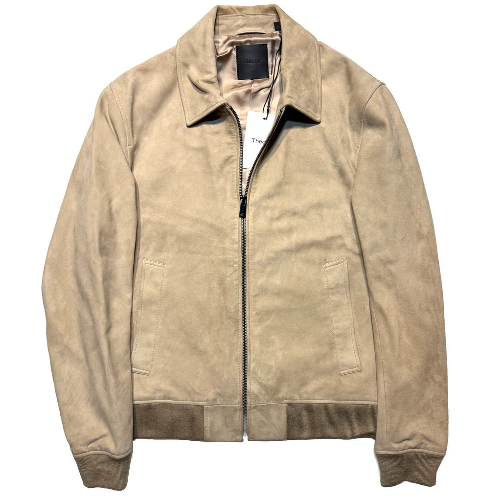 THEORY Mens Wyatt Suede Leather Zip Jacket Sand Beige S (MSRP $1,195)