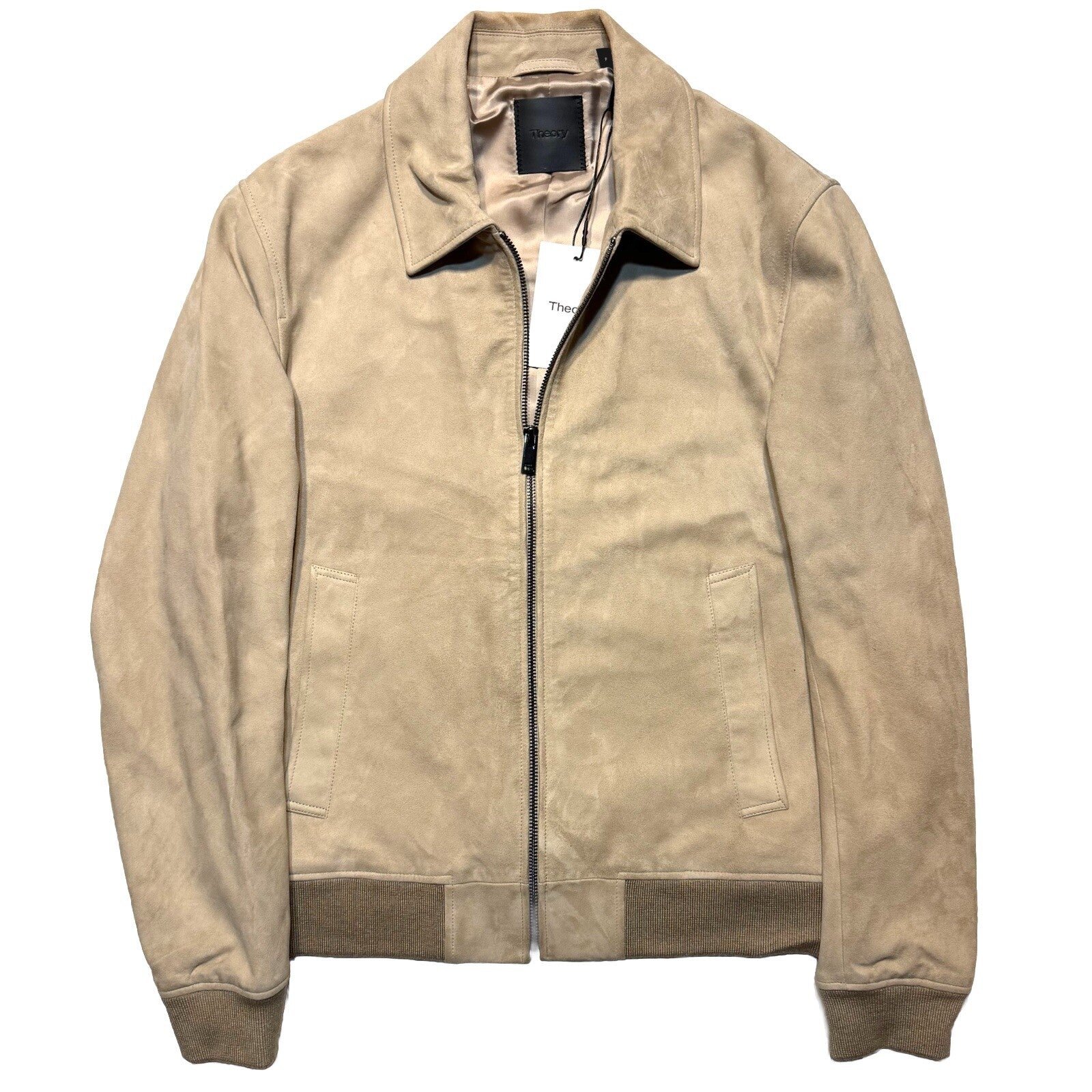 THEORY Mens Wyatt Suede Leather Zip Jacket Sand Beige S (MSRP $1,195)
