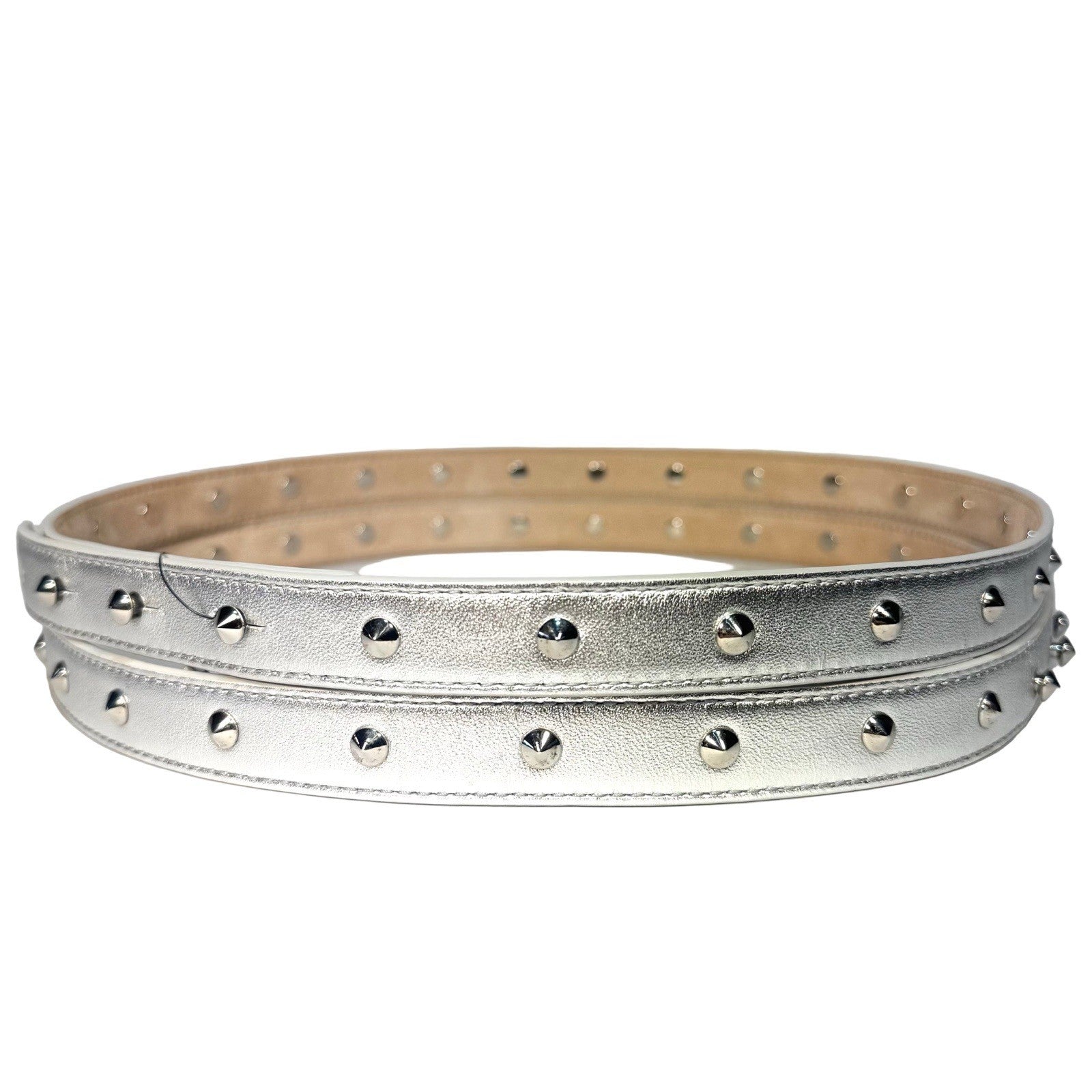 ALEXANDER MCQUEEN Womens Leather Thin Studded Double Belt Silver (MSRP $1,390)