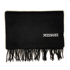 MISSONI Mens Womens Wool Fringe Scarf Contrast Logo Black Blue Beige