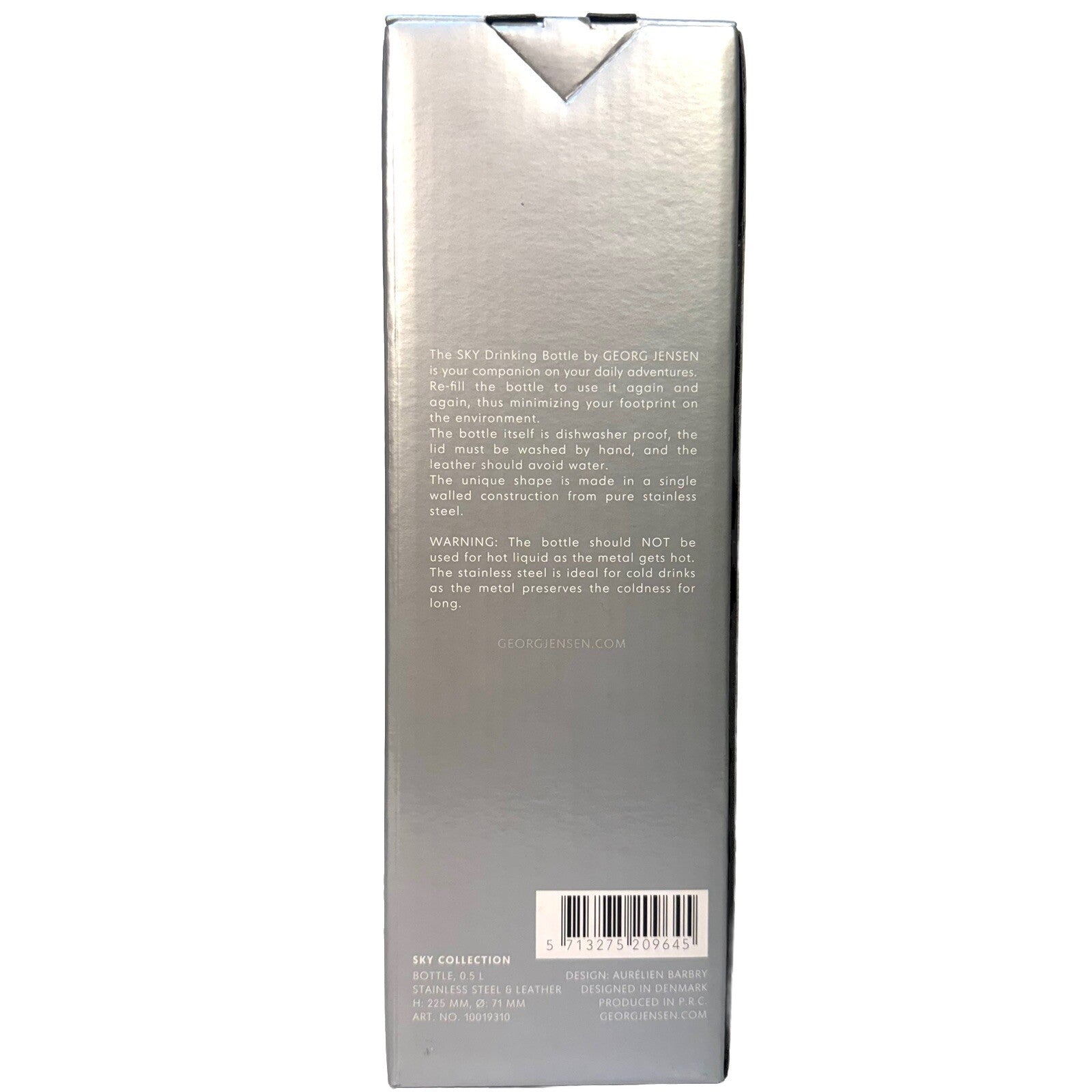 GEORG JENSEN Sky Collection Polished Stainless Steel Water Bottle Silver 0.5L