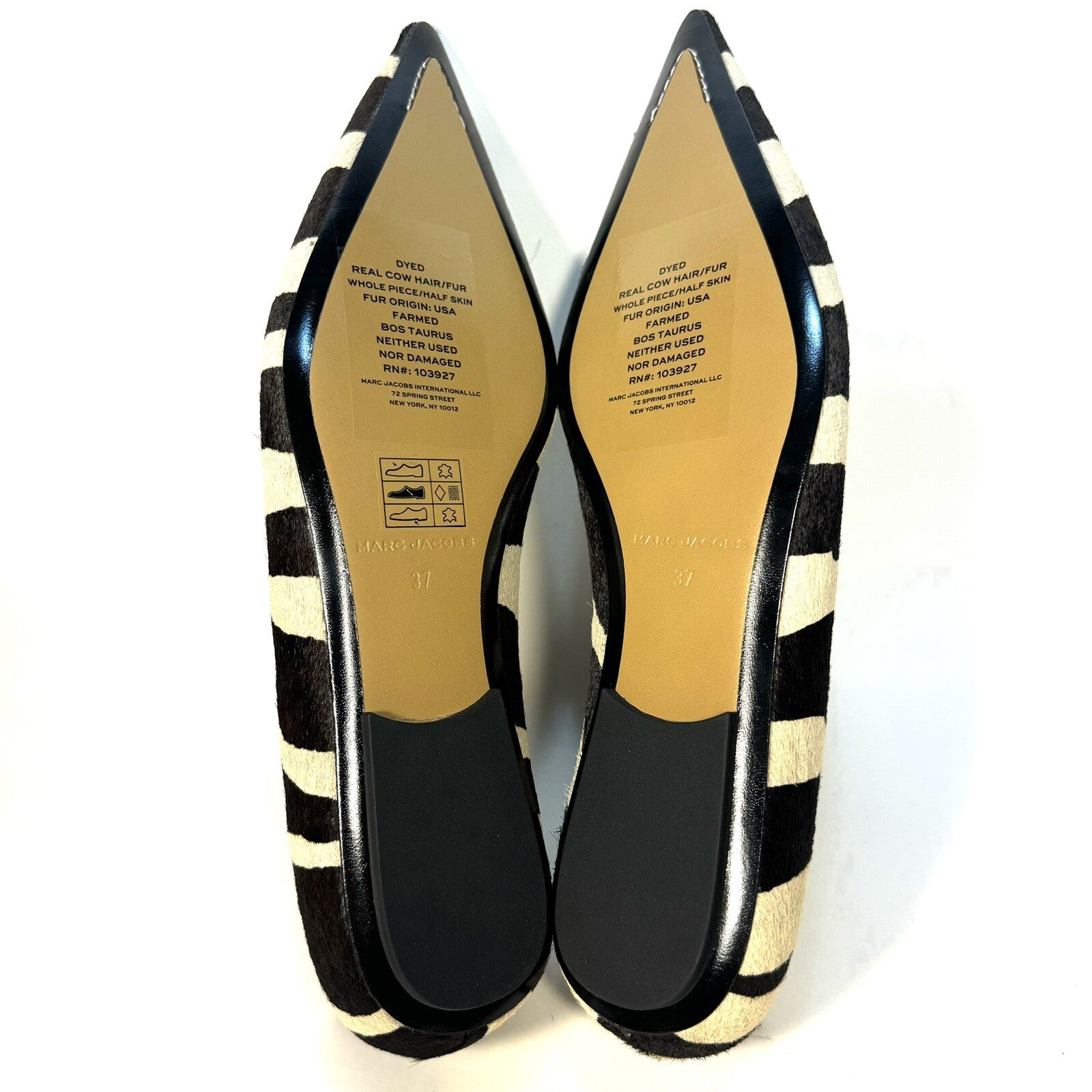MARC JACOBS Womens The Pointy Toe Ballerina Flats Zebra Pony Hair (MSRP $295)