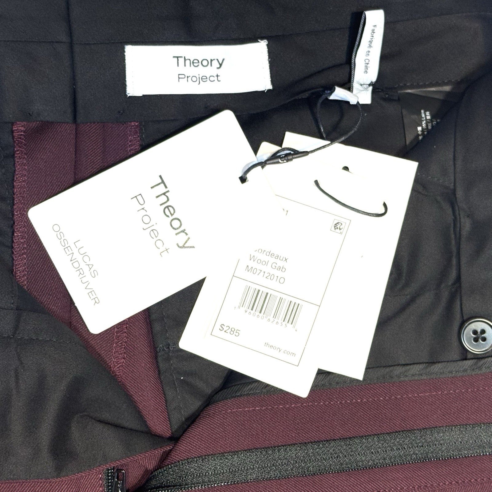 THEORY PROJECT Lucas Ossendrijver Mens MP01 Pleated Pants Bordeaux (MSRP $285)