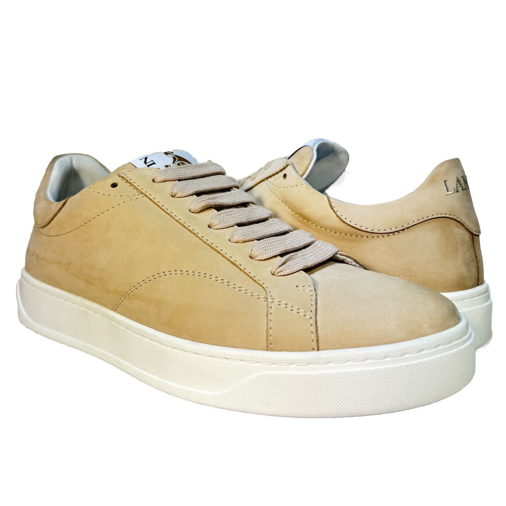 LANVIN Mens DDB0 Nubuck Suede Leather Low Top Sneakers Sand Beige (MSRP $550)