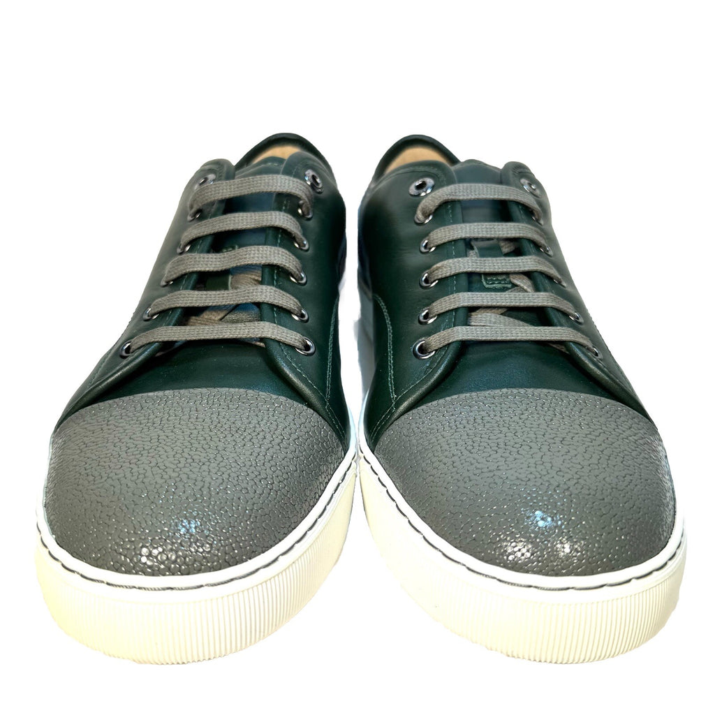 LANVIN Mens DDB1 Basket Cap Toe Leather Low Top Sneakers Green (MSRP $590)