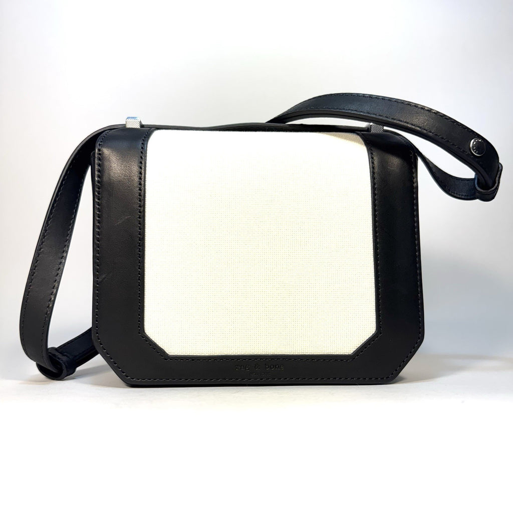 RAG & BONE Womens Max Flap Leather Antique Canvas Crossbody Bag Black -MSRP $428