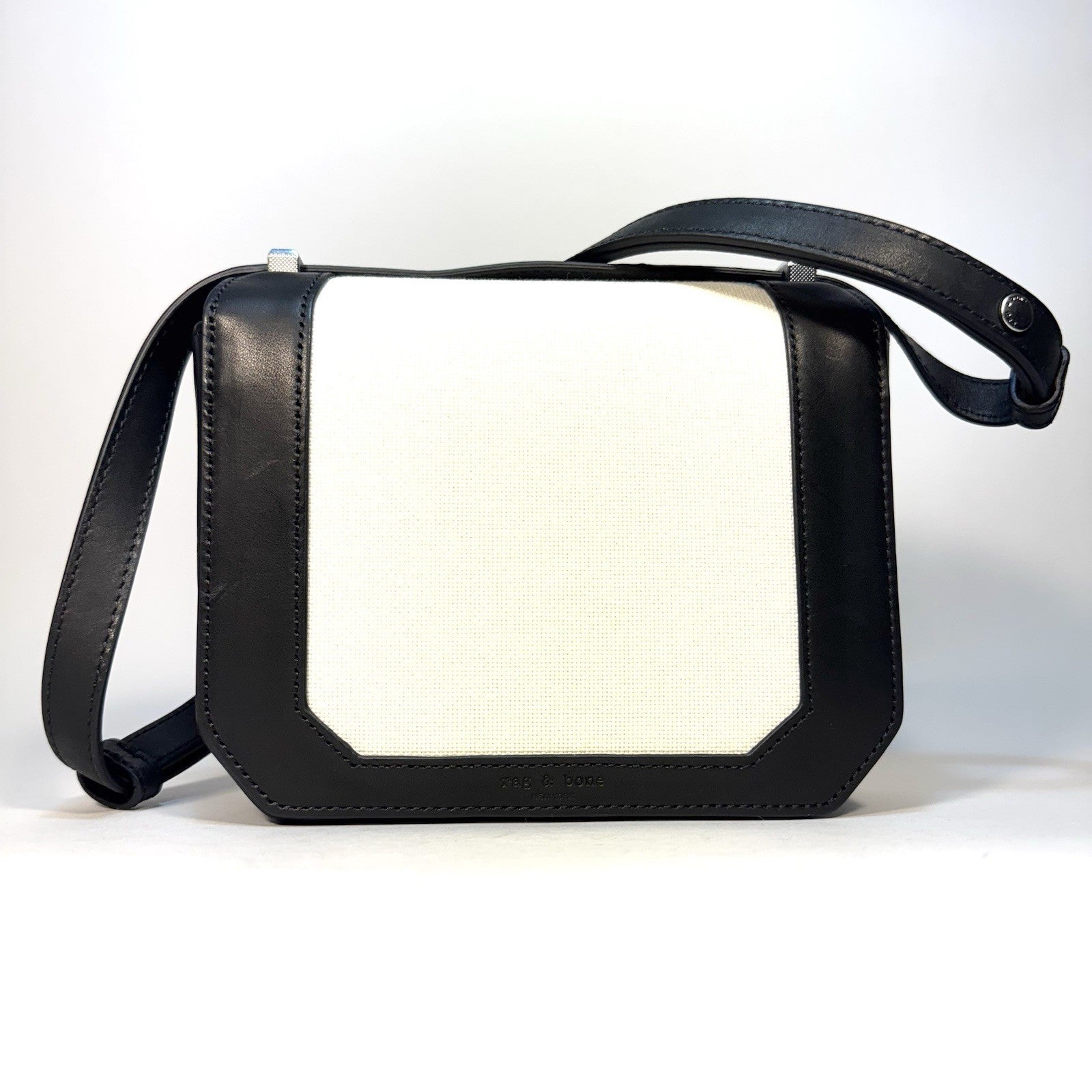 RAG & BONE Womens Max Flap Leather Antique Canvas Crossbody Bag Black -MSRP $428