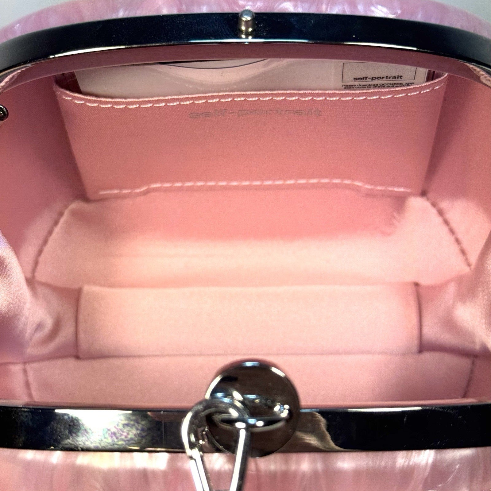 SELF-PORTRAIT Womens Pearl Top Handle Shoulder Chain Clutch Bag Pink (MSRP $585)