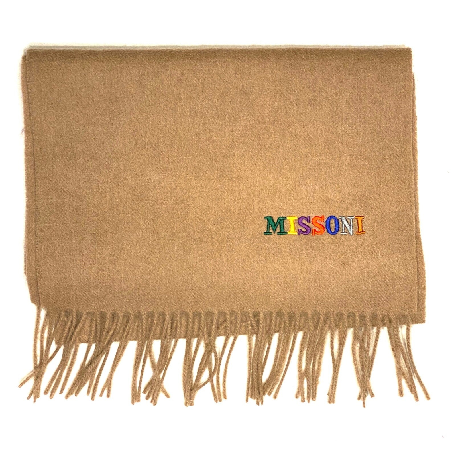 MISSONI Mens Womens Wool Fringe Scarf Multicolor Logo Black Gray Red