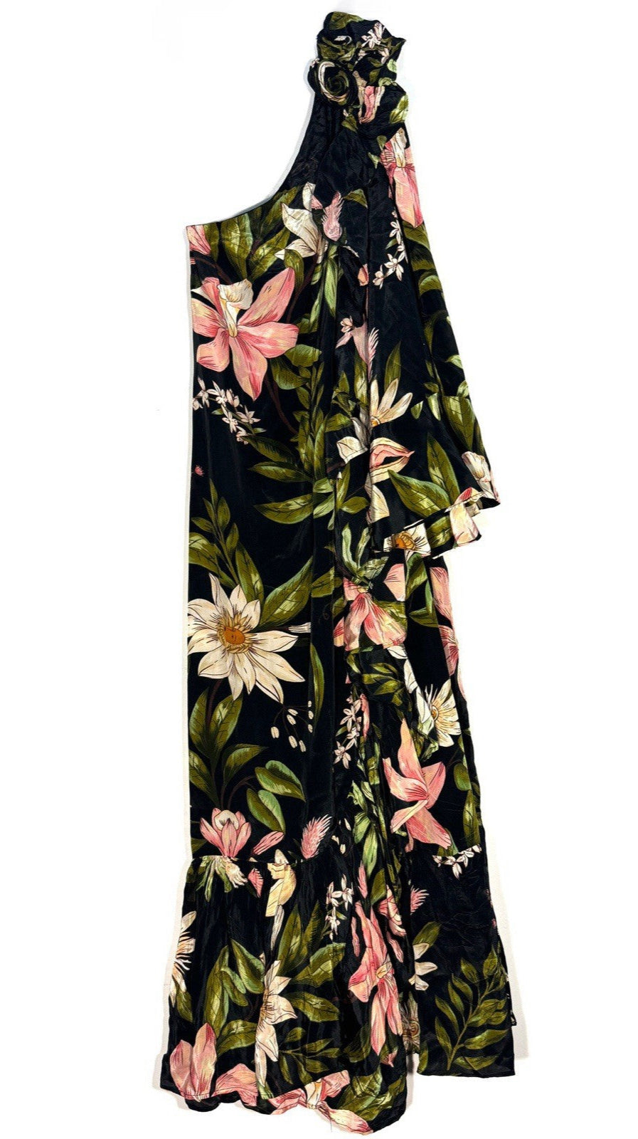 FARM RIO Womens Surreal Flowers One Shoulder Ruffle Maxi Dress Black (MSRP $348)