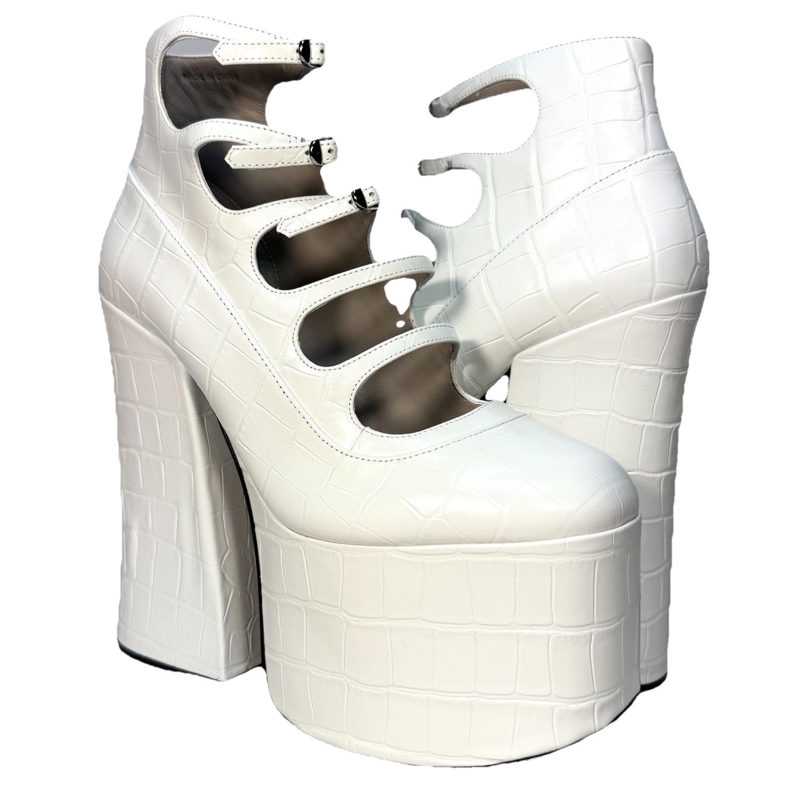 MARC JACOBS The Kiki Ankle Platform Croc Embossed Boots White (MSRP $550)