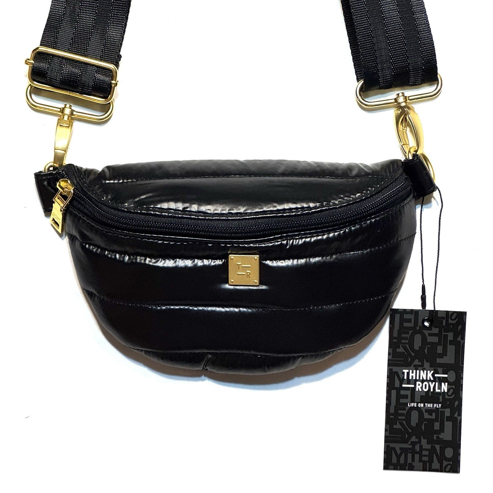 THINK ROYLN Shining Star Crossbody Waist Bag Shiny Black (MSRP $108)