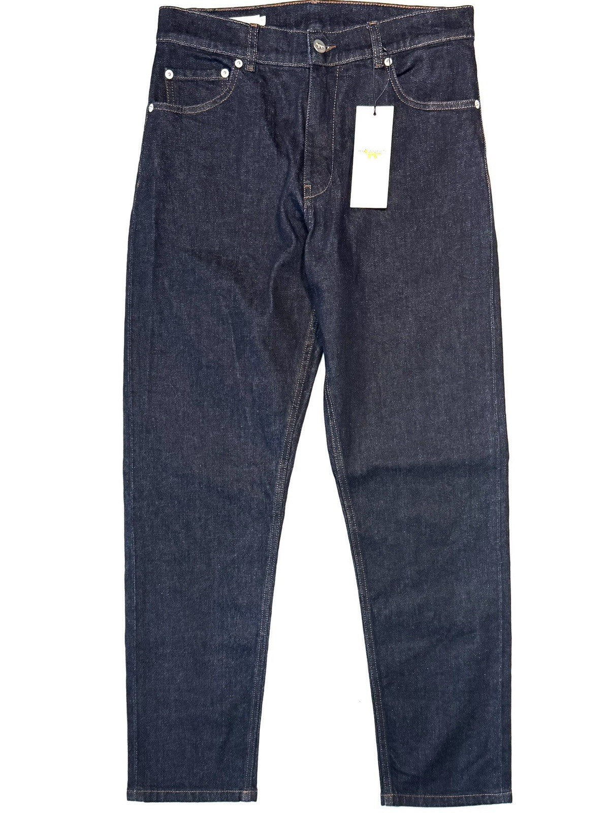 MAISON KITSUNE Mens Regular Fit Japanese Denim Jeans Rinsed Indigo Blue 28