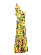 FARM RIO Womens Tropical Paradise One Shoulder Maxi Dress Yellow (MSRP $290)