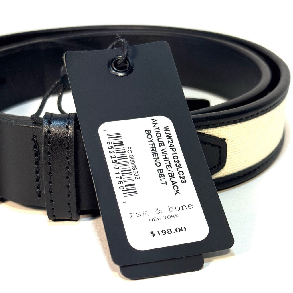 RAG & BONE Womens Boyfriend Leather Antique Canvas Belt Black (MSRP $198)