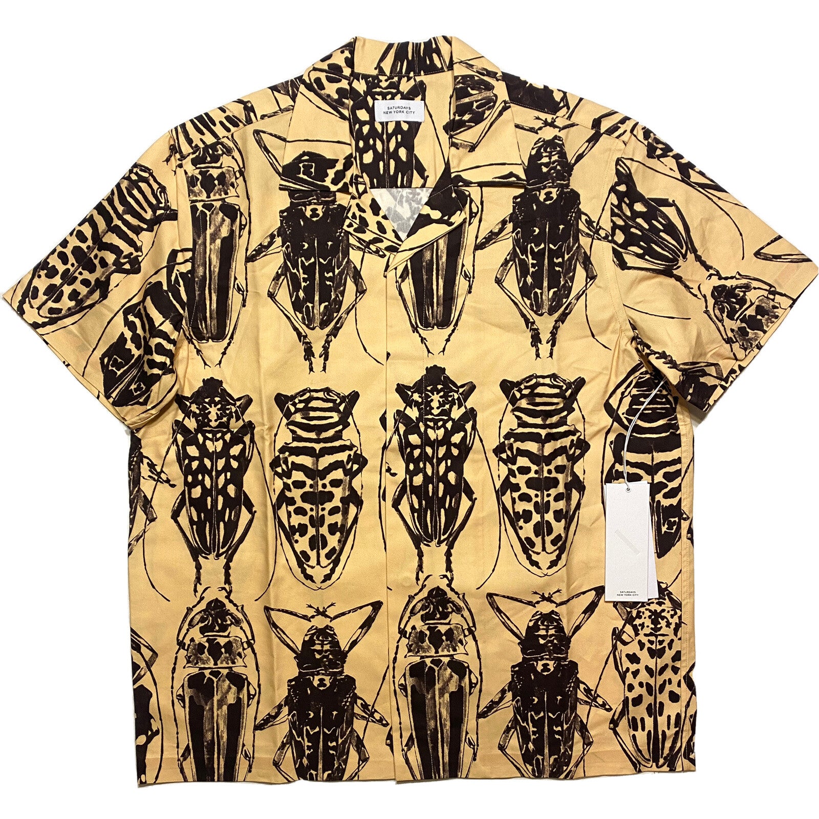 SATURDAYS NYC Mens York Entomology Short Sleeve Shirt Reed Yellow (MSRP $155)