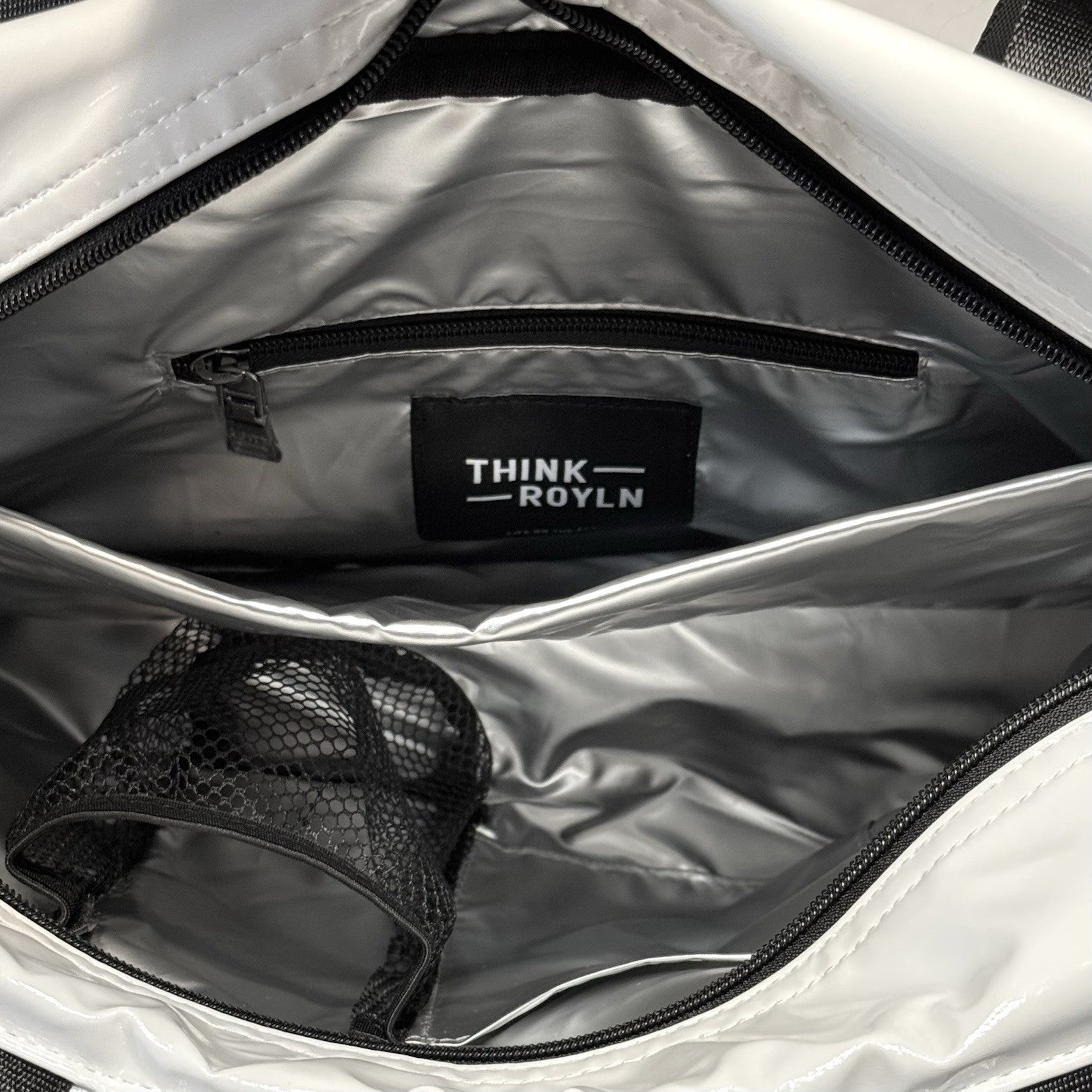 THINK ROYLN Biba Diagonal Quilted Tote Bag Patent White (MSRP $178)