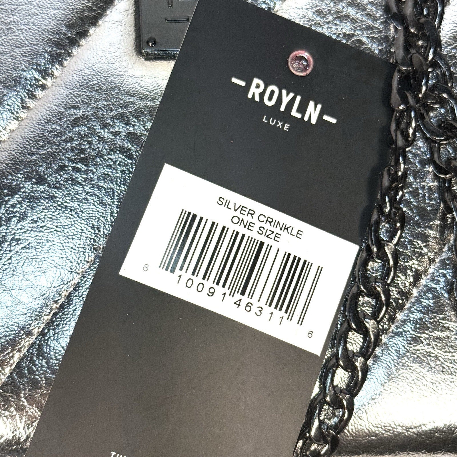THINK ROYLN LUXE Wallet Crossbody On Chain Crinkle Faux Leather Silver