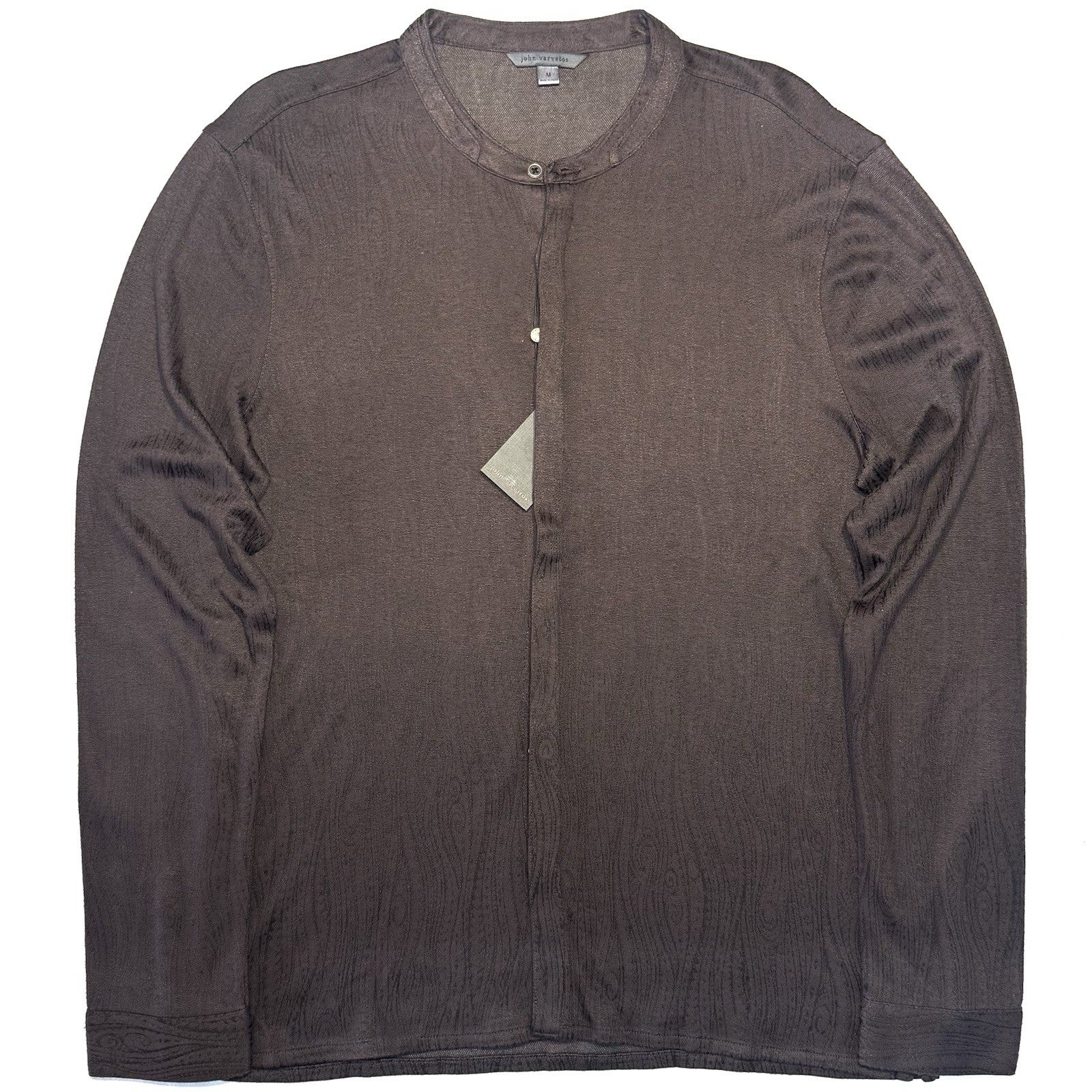 JOHN VARVATOS Mens Otavio Long Sleeve Woodgrain Shirt Espresso Brown (MSRP $398)