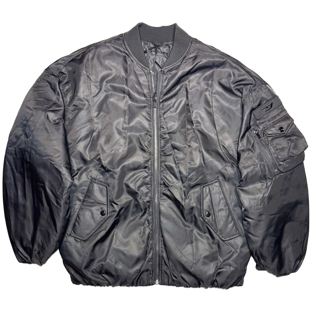 DIESEL Mens Reversible Nylon Zip Bomber Jacket Coat Black (MSRP $495)