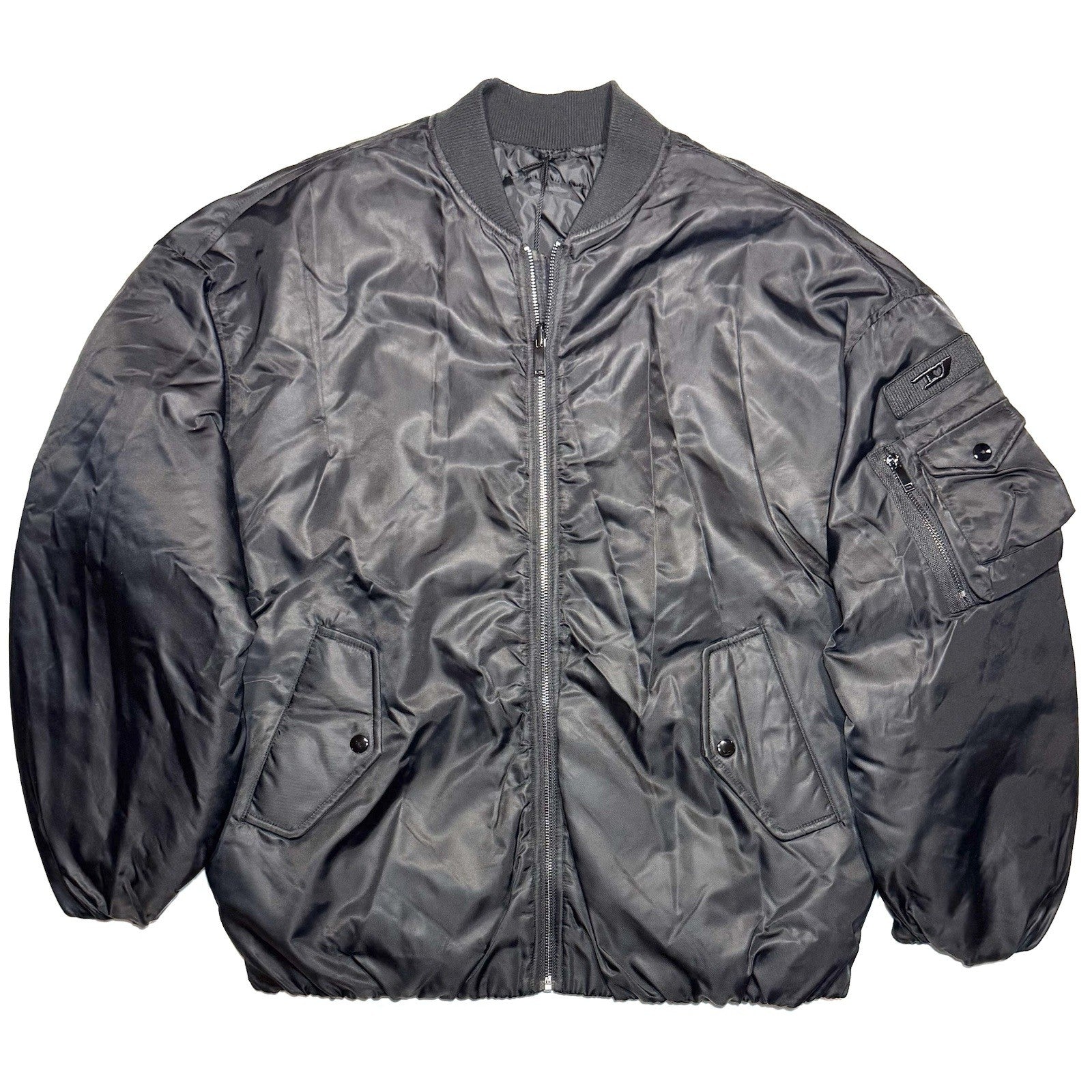DIESEL Mens Reversible Nylon Zip Bomber Jacket Coat Black (MSRP $495)