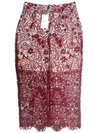 REISS Womens Flo Floral Lace Lined Pencil Skirt Burgundy Red (MSRP $320)