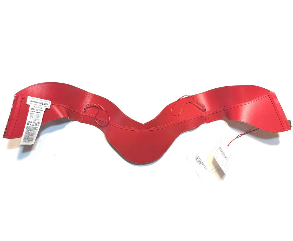 ALEXANDER MCQUEEN Womens Calf Leather Corset Belt Red 46 (MSRP $2,190)