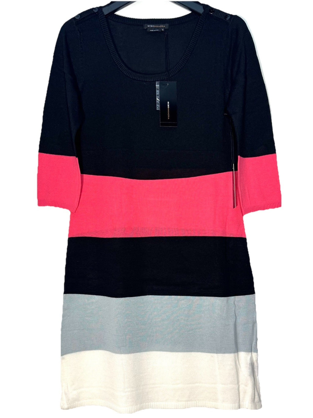 BCBG MAX AZRIA Womens Color Block Stripe Sweater Dress Pink Black (MSRP $160)