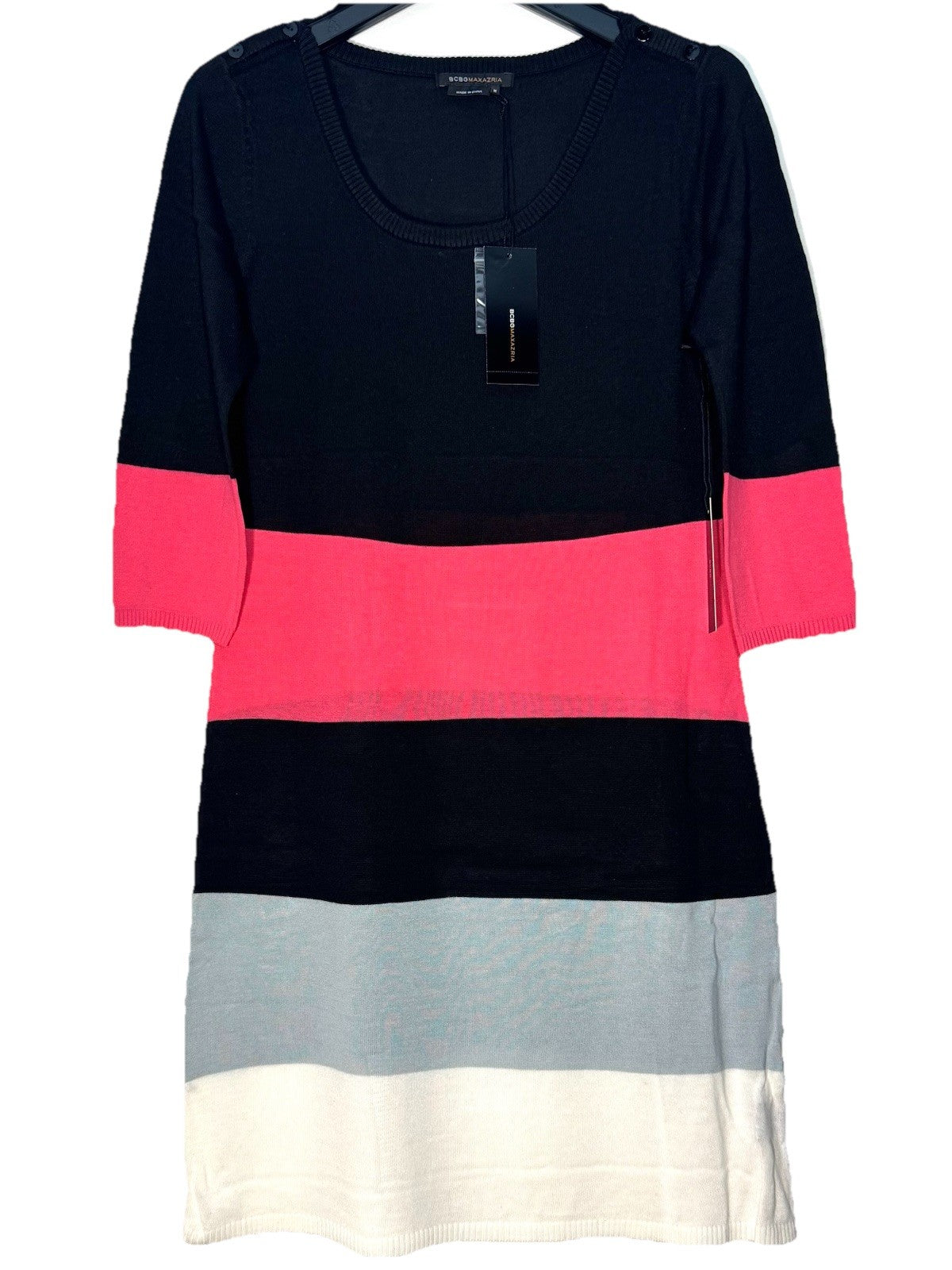 BCBG MAX AZRIA Womens Color Block Stripe Sweater Dress Pink Black (MSRP $160)
