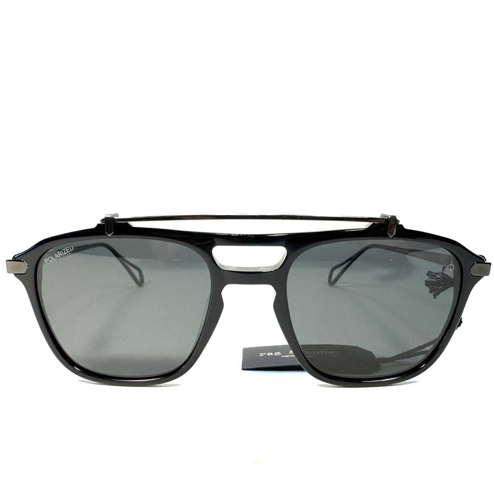 RAG & BONE Mens Walker RNB9005 Navigator Polarized Sunglasses Black (MSRP $558)