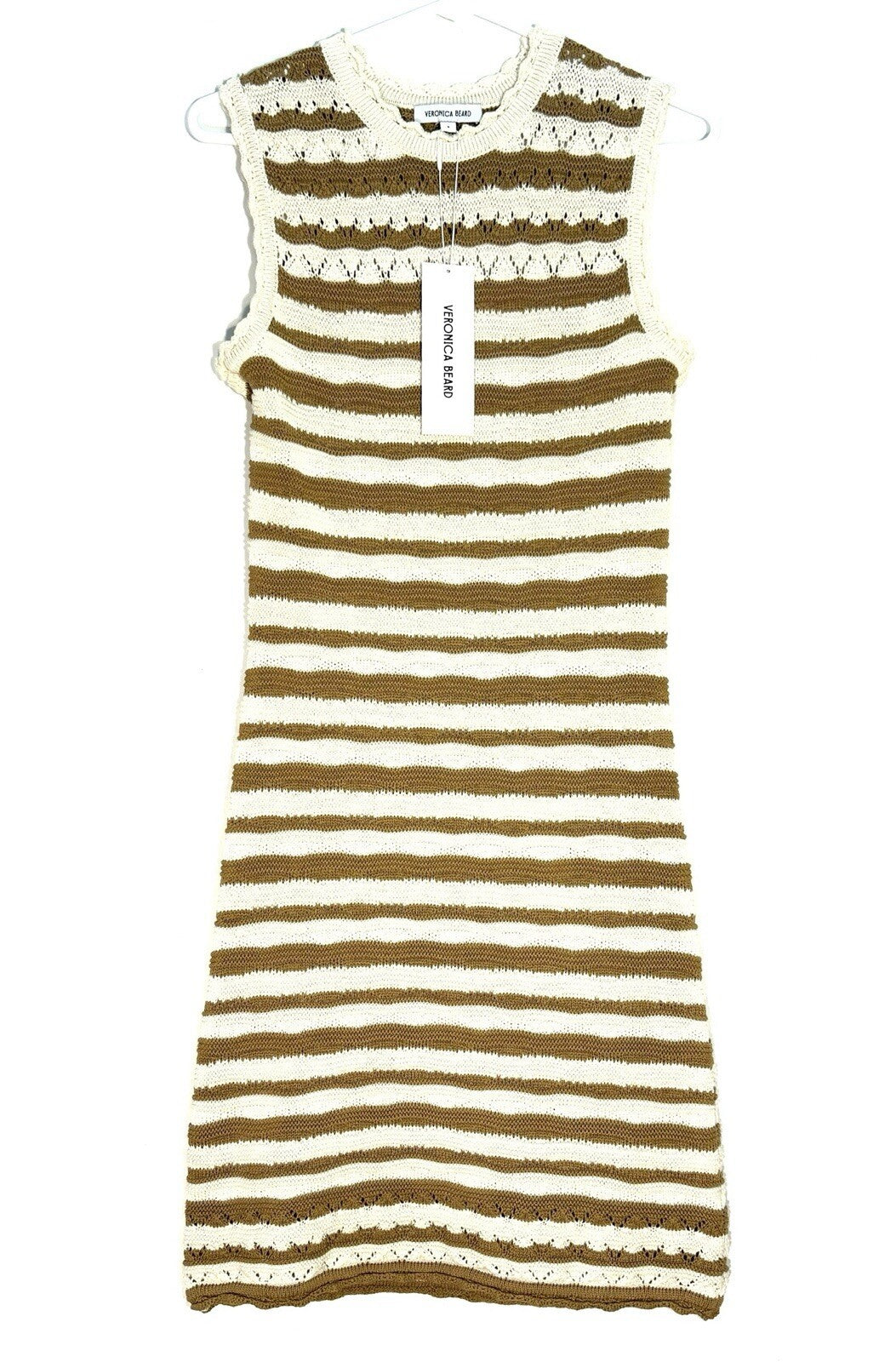 VERONICA BEARD Templeton Stripe Knit Sweater Dress Desert Khaki Tan (MSRP $398)