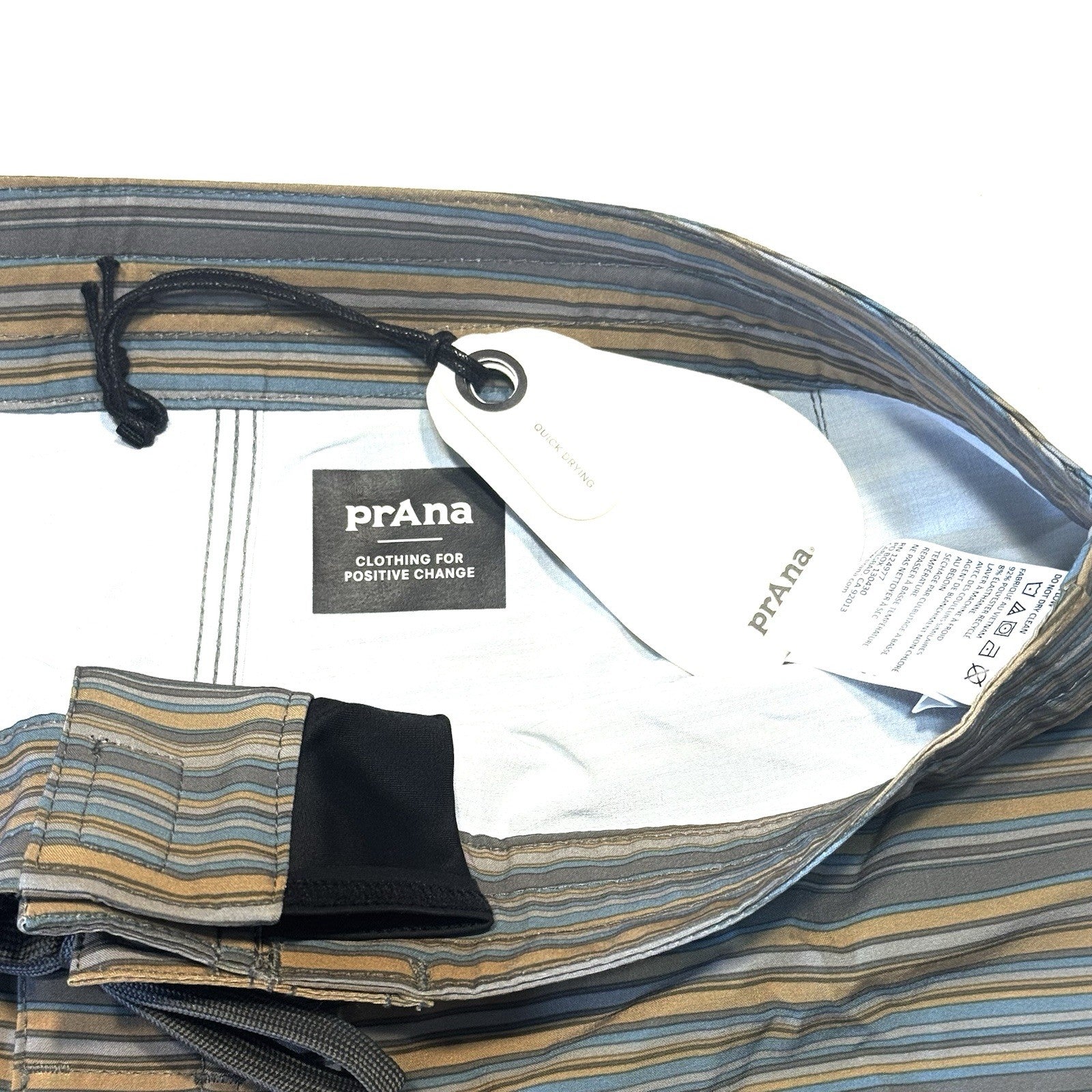 PRANA Mens 9in Fenton Board Shorts Swim Trunks Flint Stripe Grey (MSRP $65)