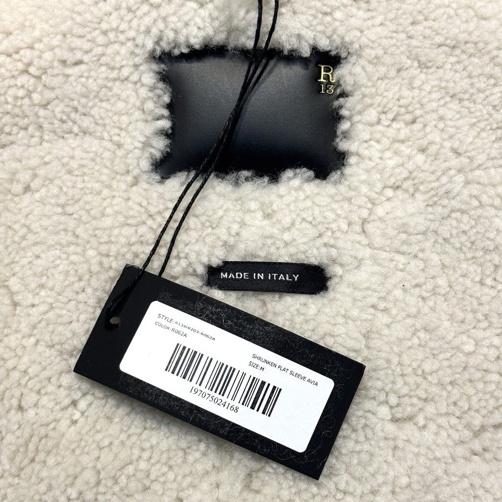 R13 Womens Shearling Leather Shrunken Aviator Jacket Black M (MSRP $3,495)