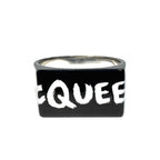 ALEXANDER MCQUEEN Mens Unisex Graffiti Logo Square Ring Black (MSRP $390)