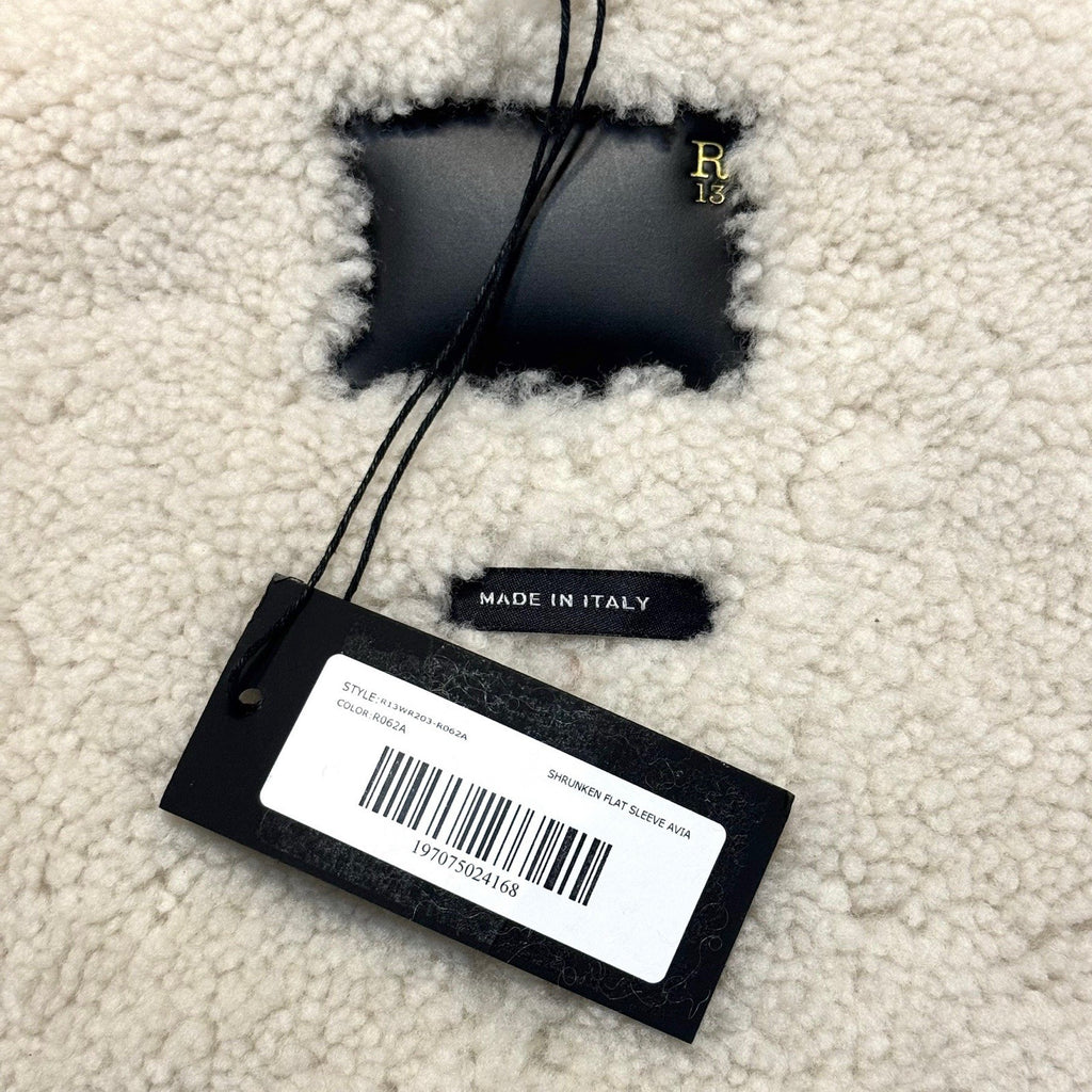 R13 Womens Shearling Leather Shrunken Aviator Jacket Black (MSRP $3,495)