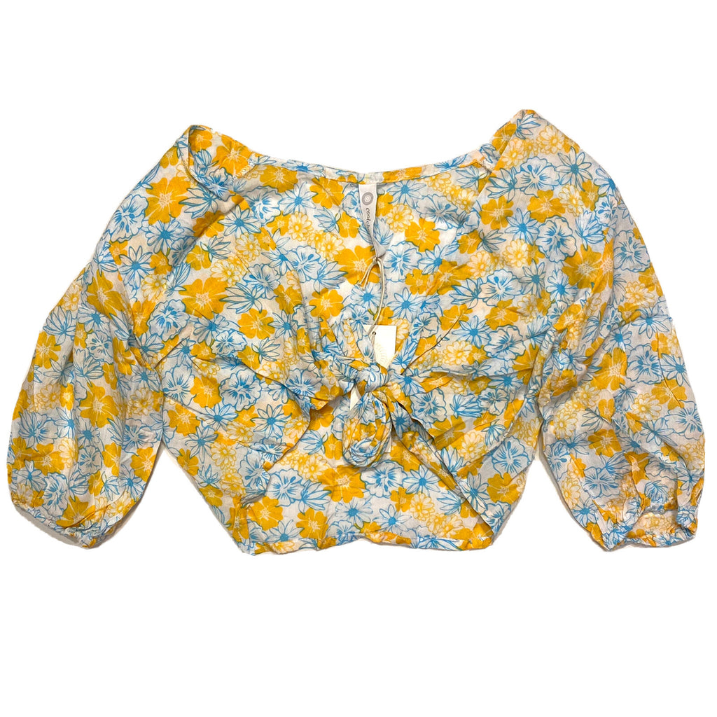 COOL CHANGE Womens Floral Paisley Cropped Rayon Tie Top Cover Up Yellow